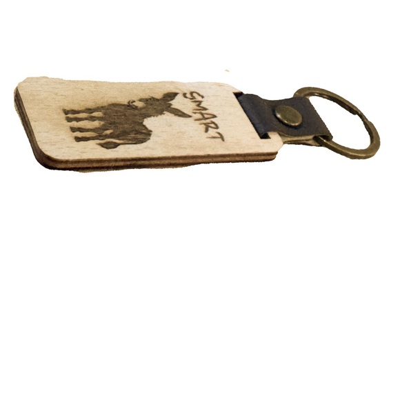 Wooden Keychain with Leather Strap & Metal Ring – “Smart Donkey” Design - Picture 2 of 3